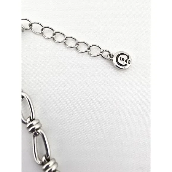 C est.1946 Brand Silver Tone & Blue Necklace 16” Rhinestone Medallions Chain - Picture 4 of 7